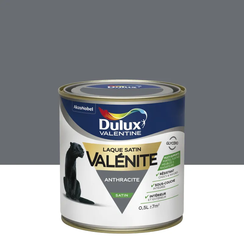 DULUX VALENTINE Peinture laque Valénite satin anthracite 0,5 L