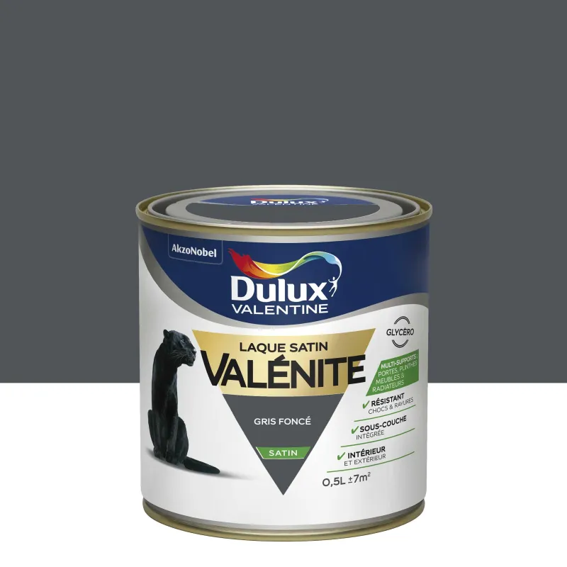 Clearance DULUX VALENTINE Peinture laque Valénite satin gris foncé 0,5 L