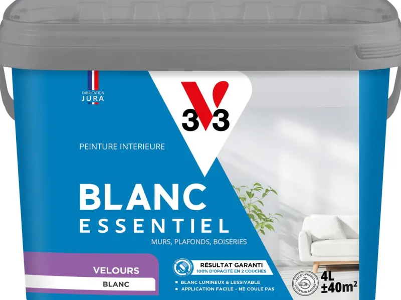 Sale V33 Peinture murs et plafonds Blanc essentiel Velours 4L