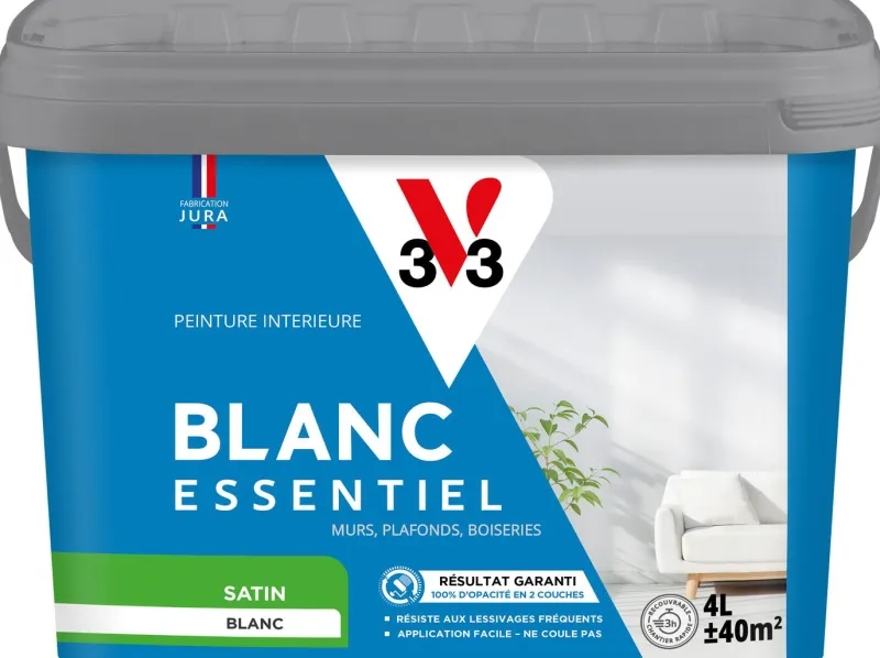 Sale V33 Peinture murs et plafonds Blanc essentiel Satin 4L