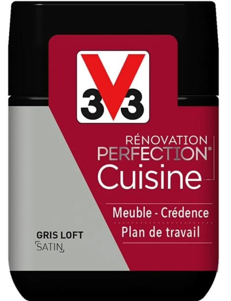 New V33 Peinture rénovation cuisine gris loft satin 75ml