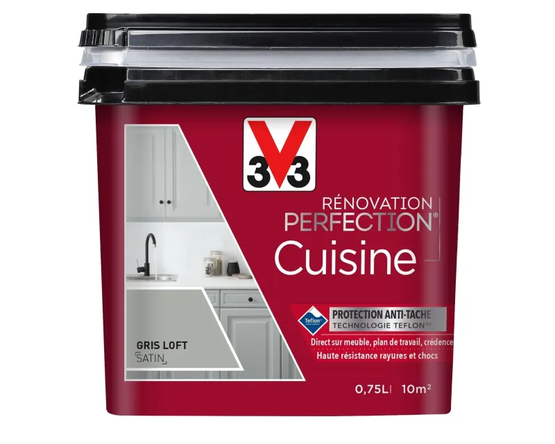 Sale V33 Peinture rénovation cuisine Perfection gris satin 0.75L