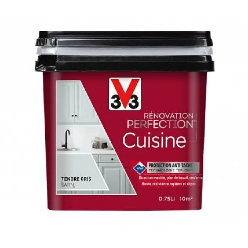 Sale V33 Peinture rénovation cuisine tendre gris satin 0,75l