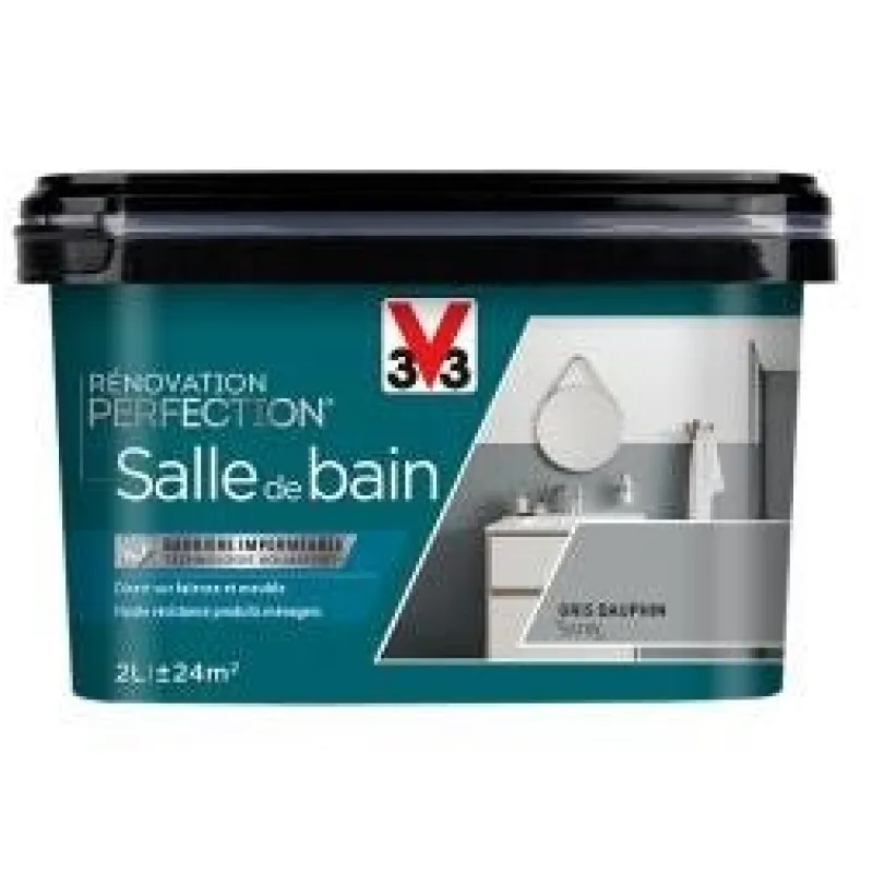 Hot V33 Peinture rénovation salle de bain gris dauphin satin 2L