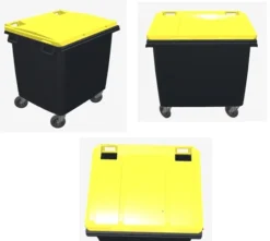 Clearance Poubelle bac roulant CityBac 1000L gris couvercle jaune
