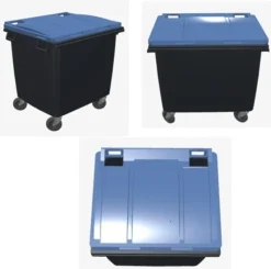 Hot Poubelle bac roulant CityBac 1000L gris couvercle bleu