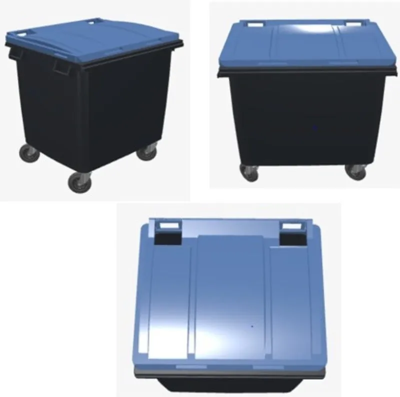 Hot Poubelle bac roulant CityBac 1000L gris couvercle bleu