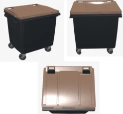 Outlet Poubelle bac roulant CityBac 1000L gris couvercle marron