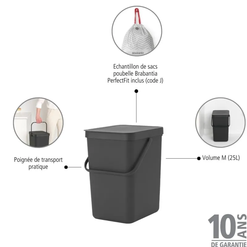 Outlet Poubelle Sort&Go 25L gris anthracite