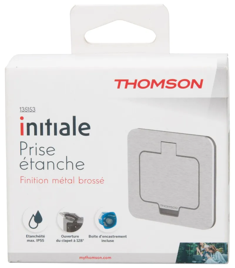 Sale Prise 16A 2 pôles + terre aluminium brossé IP55 Thomson
