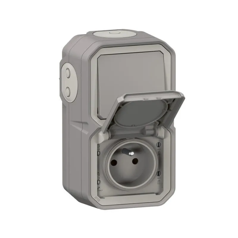 New LEGRAND Prise de courant + va-et-vient étanche Plexo vertical gris