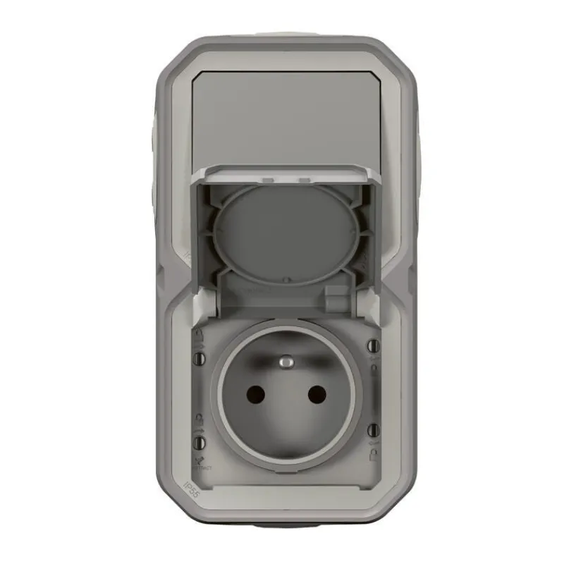 New LEGRAND Prise de courant + va-et-vient étanche Plexo vertical gris