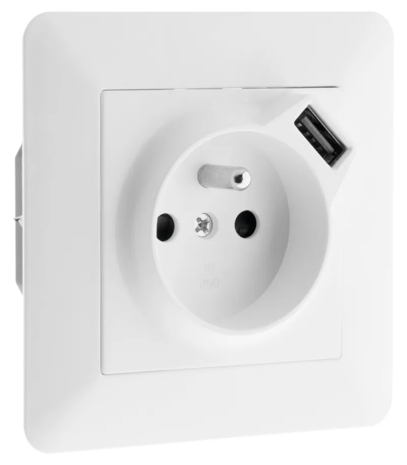 Clearance ZENITECH Prise 2 pôles + terre 16A + 1 USB 2,4a artezo blanc