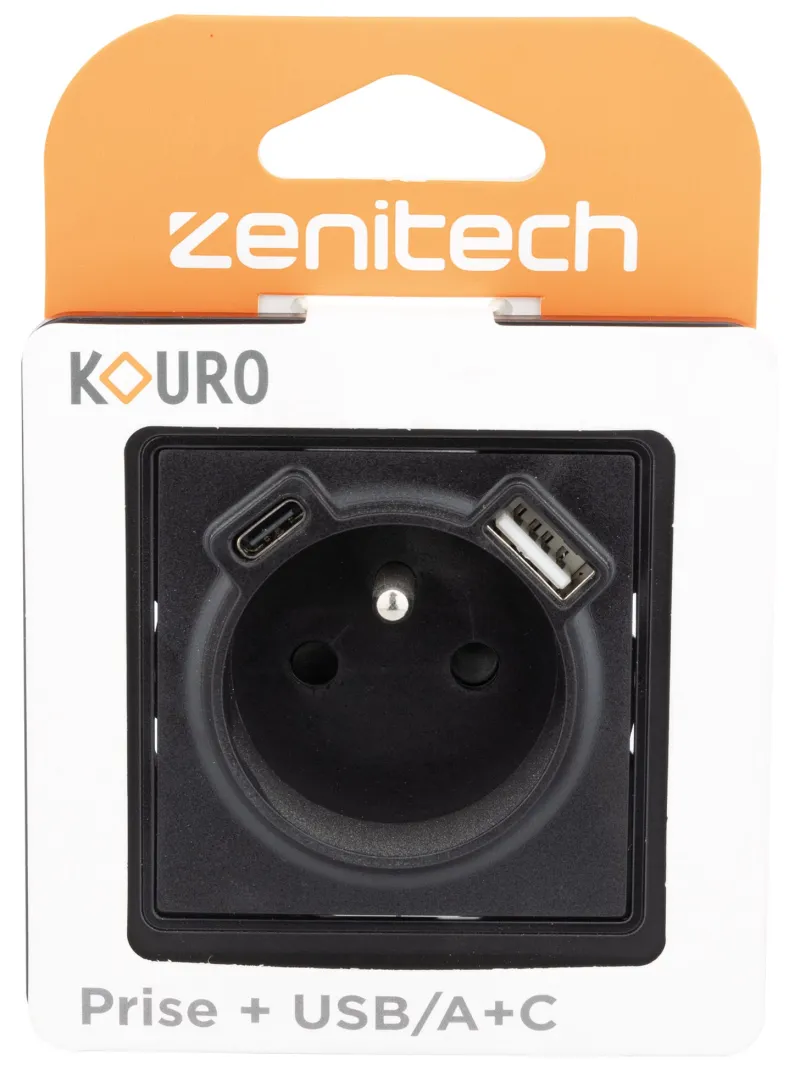ZENITECH Prise 2 pôles + terre + USB-A+C kouro
