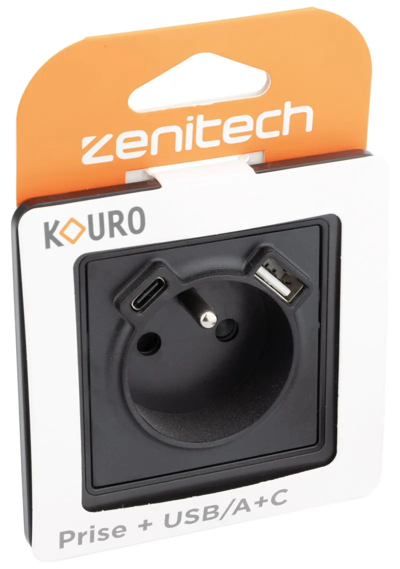 ZENITECH Prise 2 pôles + terre + USB-A+C kouro