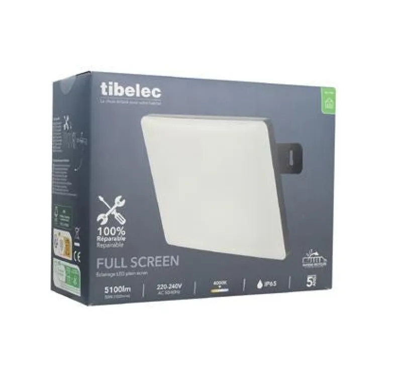 TIBELEC Projecteur LED Full Screen noir 50W 5100 lm 4000K 360°