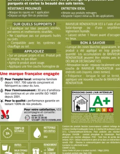 Hot V33 Raviveur-Rénovateur parquets et stratifiés incolore Satin 1L