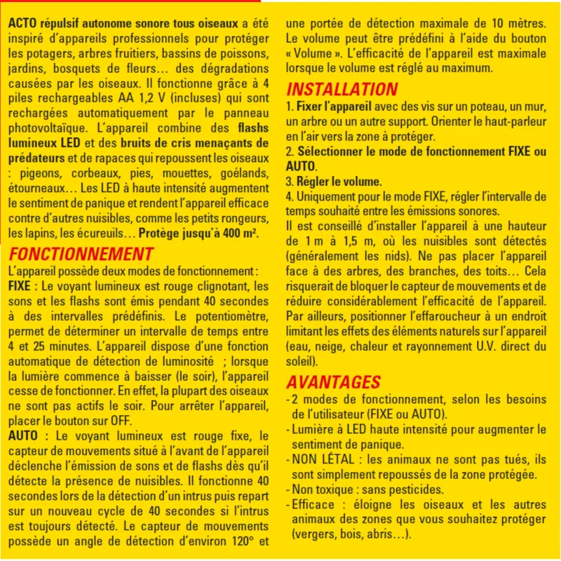 Best ACTO Répulsif sonore solaire contre les oiseaux