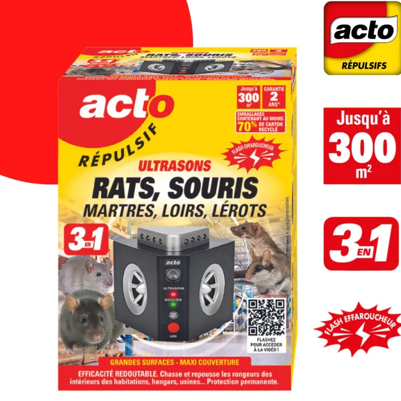 Outlet Répulsif à ultrasons 3 en 1 sur secteur contre les rongeurs