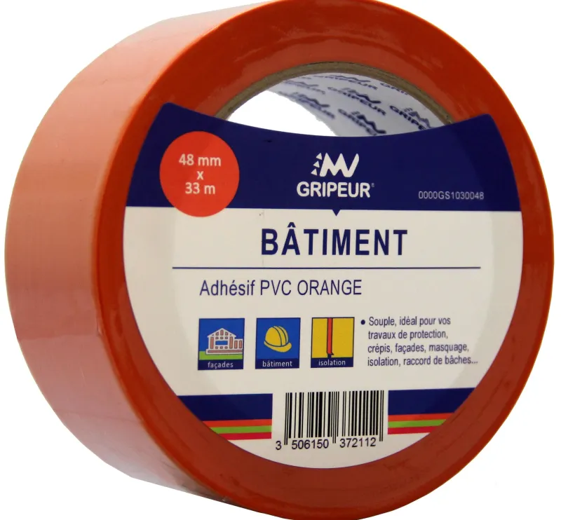 Sale Ruban adhésif PVC orange spécial bâtiment 48mm 33m
