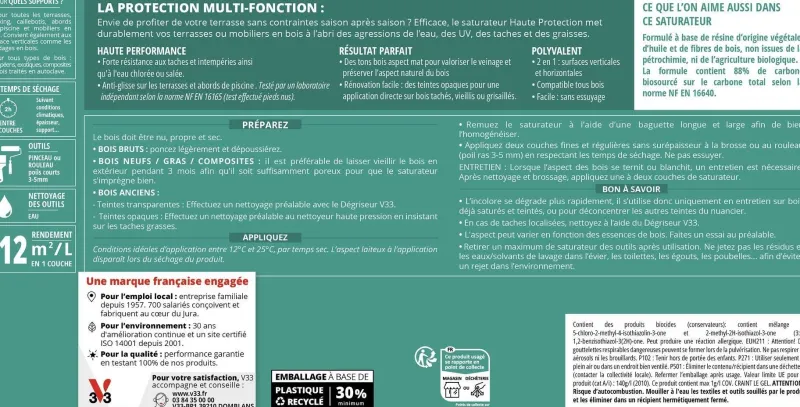 New V33 Saturateur terrasse bois haute protection teck 0,75L