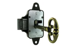 New Serrure en applique porte gauche 50x40mm + clé, métal bronze