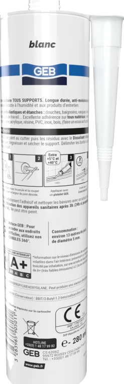 Hot GEB Silicone tous supports antimoisissures 280 ml blanc