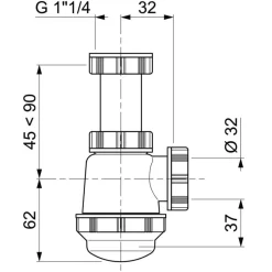 New WIRQUIN Siphon court lavabo/bidet culot court réglable
