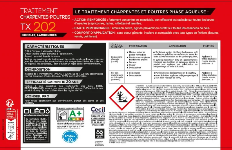 Sale CECIL PROFESSIONEL Traitement Charpentes - Poutres TX 202 - 5L