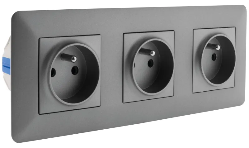 ZENITECH Triple prise 2 pôles + terre artezo pré-câblée titanium