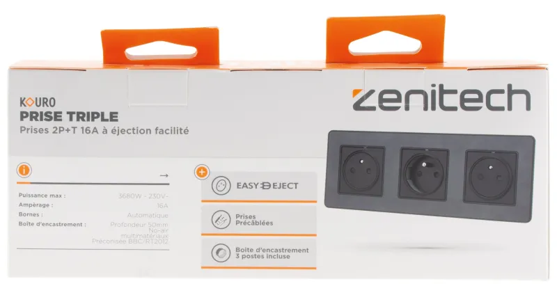 Discount ZENITECH Triple prise 2 pôles + terre easyeject kouro