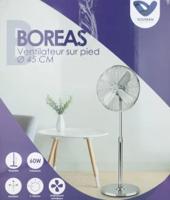New VOLTMAN Ventilateur sur pied Boreas chromé Ø45cm 60W