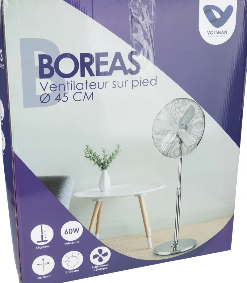 New VOLTMAN Ventilateur sur pied Boreas chromé Ø45cm 60W