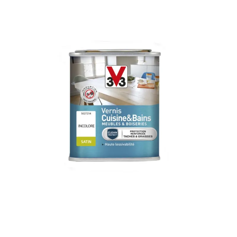 Discount V33 Vernis bois intérieur cuisine/bains incolore Satin 250 ml