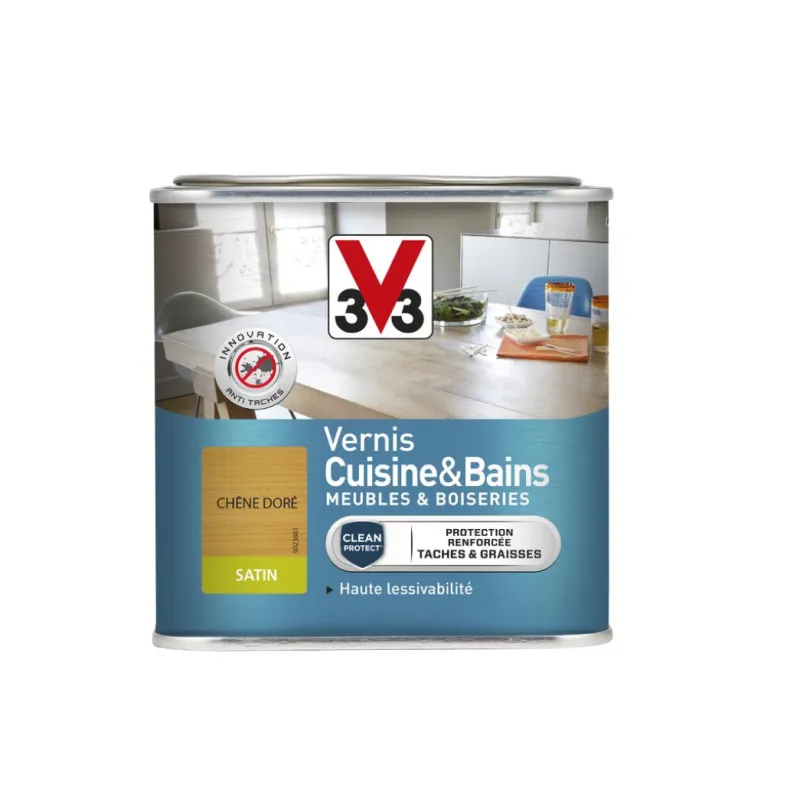 V33 Vernis bois intérieur cuisine/bains chêne doré Satin 0,5L