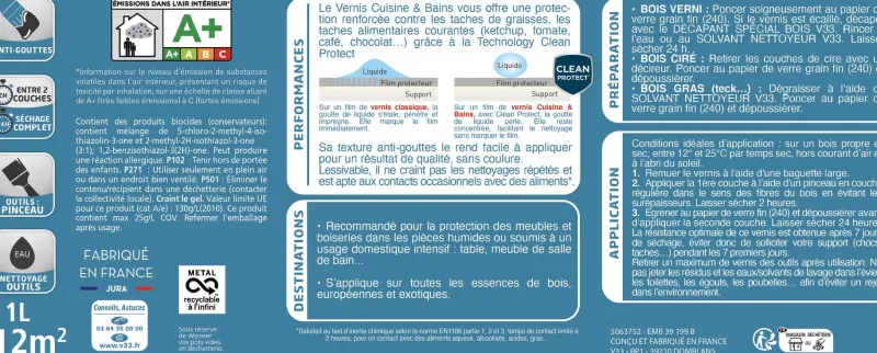 Sale V33 Vernis cuisine et bains chêne doré satiné 250 ml