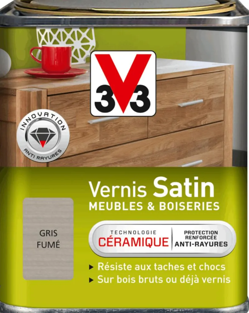 Outlet V33 Vernis intérieur meubles/boiseries gris Satin 250 ml