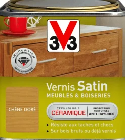 Clearance V33 Vernis intérieur meubles/boiseries chêne doré Cire 0,5L