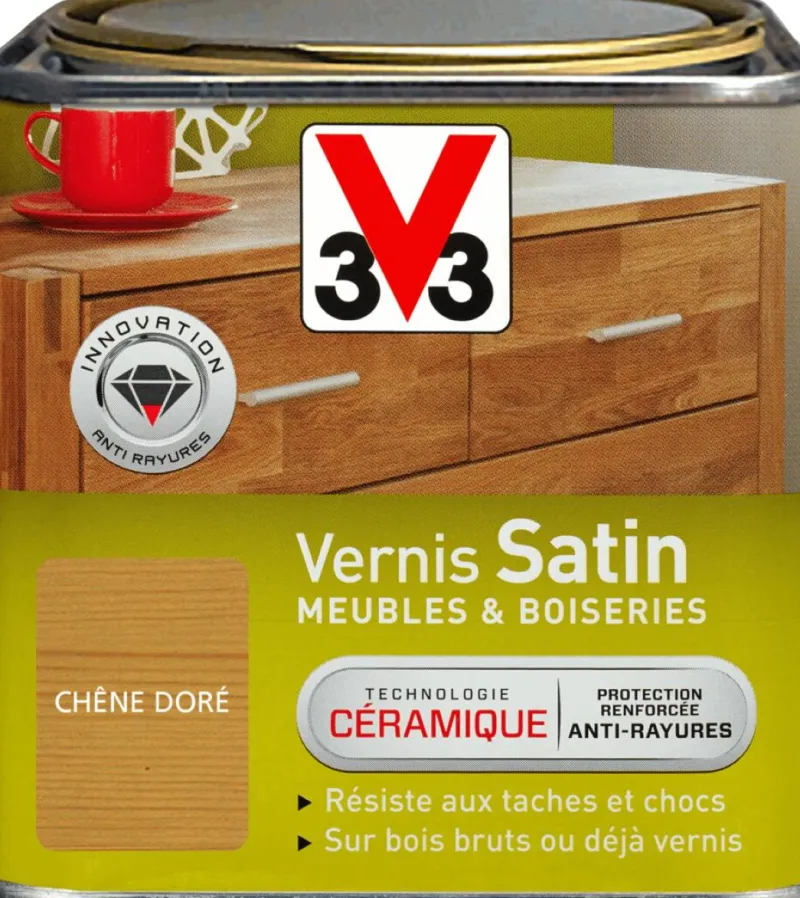 Clearance V33 Vernis intérieur meubles/boiseries chêne doré Cire 0,5L