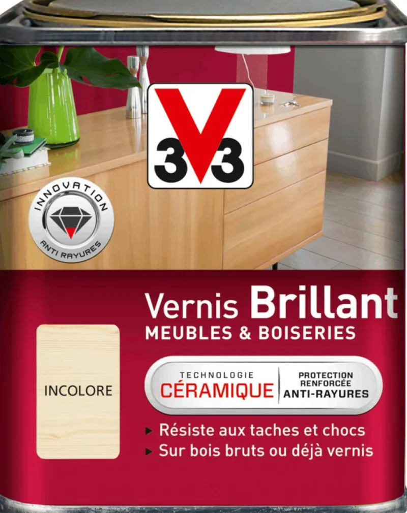 Sale V33 Vernis intérieur meubles/boiseries incolore Brillant 250 ml