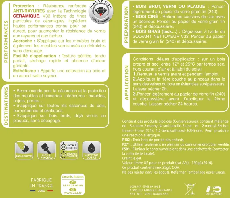 Discount V33 Vernis intérieur meubles/boiseries chêne clair mat 0,5L