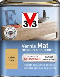 Sale V33 Vernis meubles et boiseries chêne clair mat 250 ml