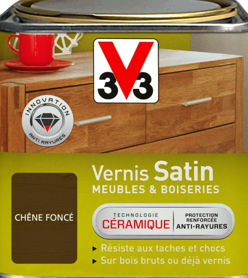 New V33 Vernis meubles et boiseries chêne foncé ciré 0,5L