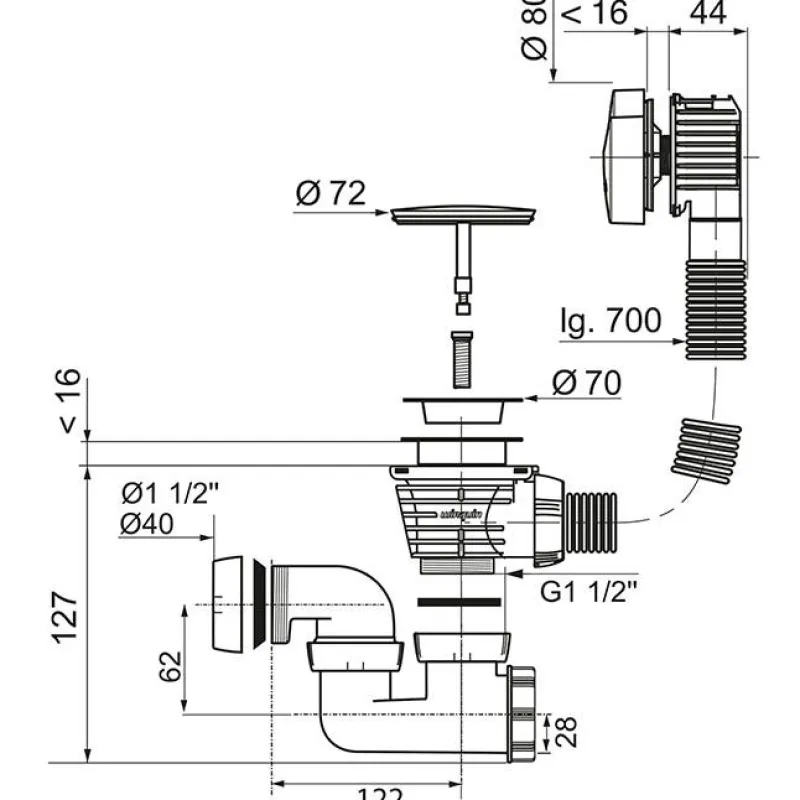 Online WIRQUIN Vidage de baignoire câble 70 cm siphon orientable