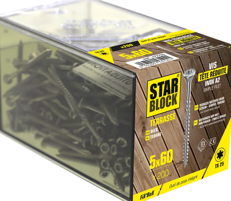 Hot STARBLOCK Vis terrasse tête fraisée TX inox A2 5x60mm (x200)