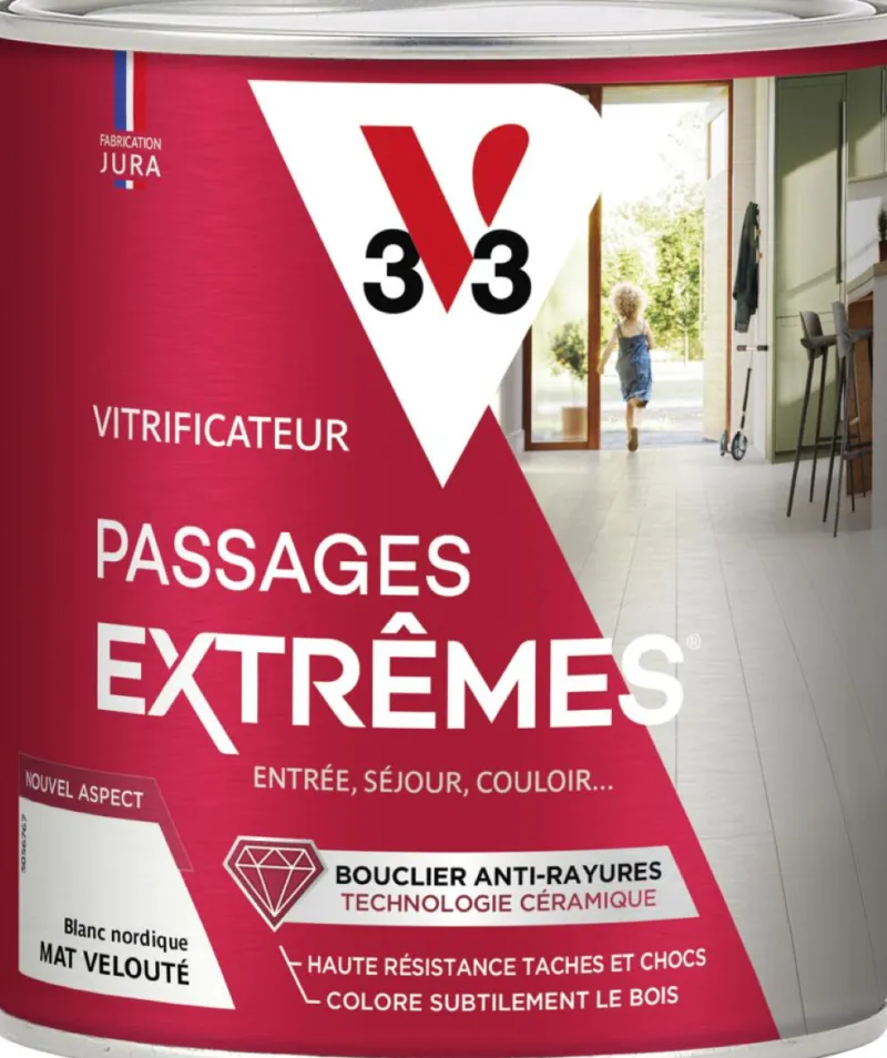 V33 Vitrificateur passages extrêmes blanc nordique mat 0,75L